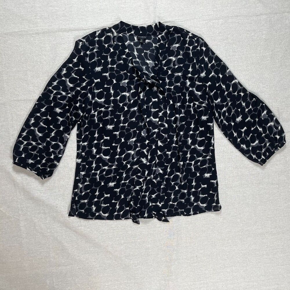 Talbots | Black & White Abstract Polka Dot Tie-Neck Blouse | Size 10